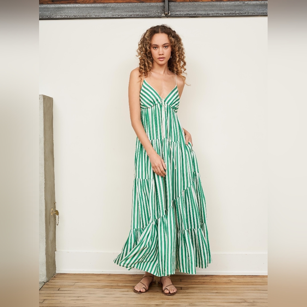 La Ligne Alexis Green Stripe Maxi Dress